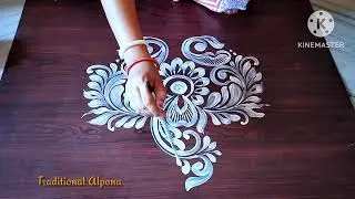 Festival Special Floor Alpona Design 🌼🌸 Rangoli Design Simple//Jhoti Design//Kolam Design