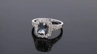 Gray Spinel Engagement Ring with Diamond Halo - Stunning!