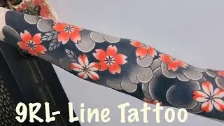 9rl- Walking line Sakura flower tattoo