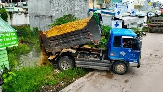 Perfectly New Project! Landfill Use Skill Dozer D20P Pushing Stone with Dump Truck Unloading Soil