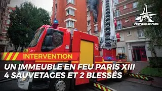 UN IMMEUBLE EN FEU PARIS 13 : 4 SAUVETAGES.