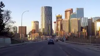 Downtown Calgary Alberta Canada. Driving in City Centre