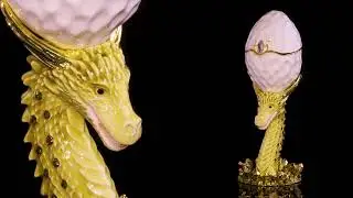 Golden Dragon head white egg trinket box by Keren Kopal