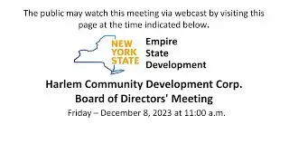 Harlem Community Development Corporation Directors' Meeting - December 8, 2023 | NYS | ESD