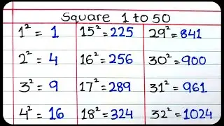 1 to 50 square trick | Square 1 to 50 | List of Squares
