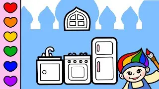 Kitchen Drawing & Coloring for kids 주방 그리기 | 색칠하기 | Paper Quiet Book | Paper Dolls 종이인형 인형의집 놀이