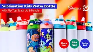 Custom Sublimation Kids Water Bottle with Flip Top Silicone Straw Lid and Handle by Orca Sublimation
