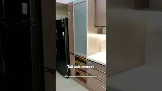 Tall unit with wicker basket, rolling shutter and tall pullout