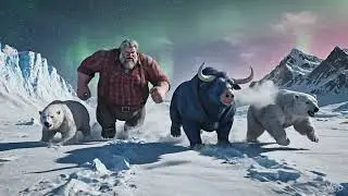 Paul Bunyan and Babe The Blue Ox Running F̶r̶o̶m̶ 𝘞𝘪𝘵𝘩 Two 🐻&zwj;❄️ 🐻&zwj;❄️ Polar Bears, Video Generated Wi