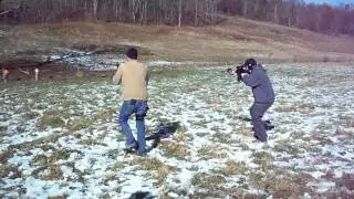 Joe and Larry shooting AR-15 Rifles while advancing and retreating.