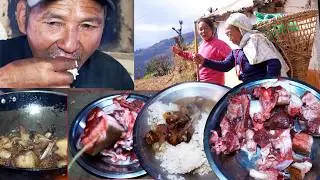 jungle man eating pork rice || village pork items || jungle family cooking @junglefamilycooking