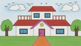 House painting drawing easy / house drawing with colour / beautiful house drawing step by step #घर 