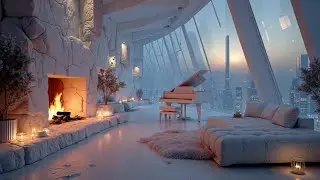 Cozy Winter Piano Music | Relaxing Snowfall & Fireplace Ambience ~ Winter Lounge