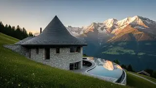 Swiss Circular Stone House Tour | Conical Roof & Infinity Pool Design