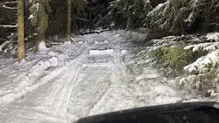 Driving in the snowy backyard