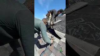 Hard working roofers installing Colonial Slate OC shingles #roofing #bluecollar