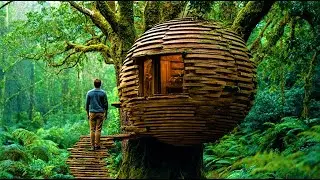 Building a Complete Tree Trunk House | Warm Clay Fireplace for Winter Survival