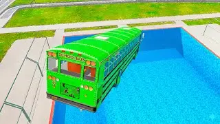 Crazy School Bus Crash Into Swimming Pool &ndash; BeamNG Drive BMG Bus Down Realistic Physics