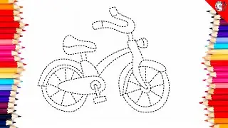 Learn bicycle drawing | Dotted line tracing | Coloring activity for preschool kids