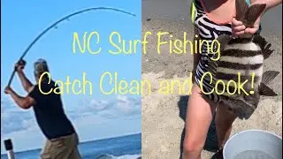 Surf Fishing NC Beach {{Sheepshead Catch Clean and Cook}}