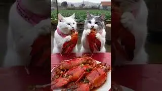 The viral cats 🐈 enjoying their seafood boil.  #kitchencat #cooking #cookingwithcats #funnycats