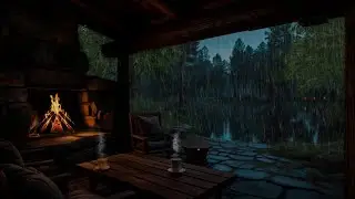 Sitting on the Wooden Porch on a Rainy Summer Night | Campfire Sounds for Sleep & Stress Relief