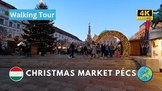Evening Stroll Through Pécs Christmas Market | 4K POV Walk