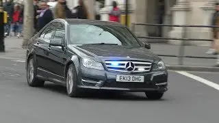 Unmarked Police cars responding code 3 in London - Mercedes and Opel