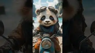 A Panda Riding a Motorcycle on the Beach[AI Video]