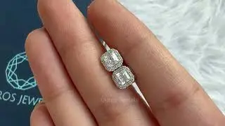 Asscher Cut Halo Diamond Stud Earring @ourosjewels