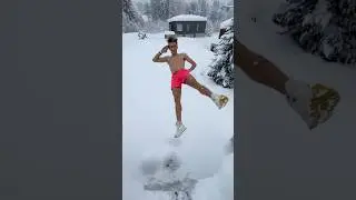 Crazy Roof Jump into 1 Meter of Fresh Snow.... #shorts