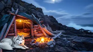 Rocky Coast Survival Shelter &ndash; Overnight Stay with My Husky