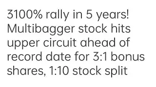 3100% rally in 5 years! Multibagger stock hits upper circuit ahead of record date for 3:1 bonus shar