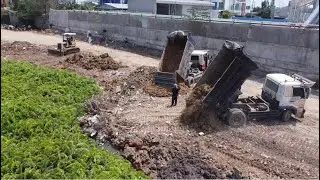 New Update !! Amazing Small Bulldozer Pushing Dirt,Mud,Trash Fill The Land