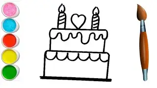 Easy Birthday Cake Drawing for kids | How to draw cake | Coloring & Painting | kids drawing #cake 