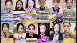 ASMR| crunchy sandwich ice chunks with matcha, milk, sweet potato powder 🥛🍵🧊🧊🍠💥💥💥