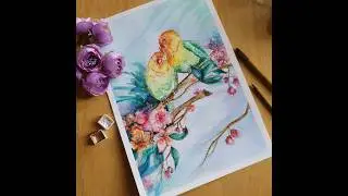 Lovebirds together #art #lovebirds #watercolorpainting #watercolour #floral