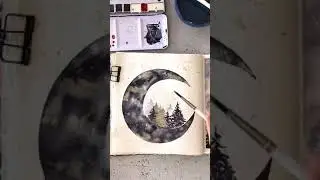 How To Paint Watercolour Moon with Trees #watercolor #moon #landscape