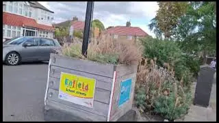 Raingardens as traffic calming measure near school Westerham Ave Green improvements Enfield London,