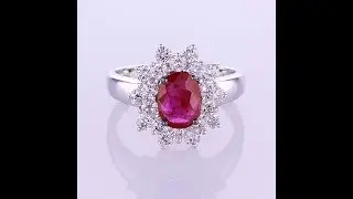 2.30CT 18KT WHITE GOLD OVAL RUBY GEMSTONE COCKTAIL DIAMOND RING