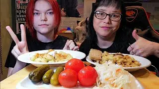 Мукбанг | Пельмени, Жареная картошка,Соленья | Обжор Асмр 