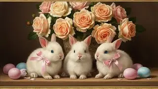 Cozy Easter Bunny Art 🐇 Pastel Eggs, Roses & Vintage Still Life for TV Display 🪺