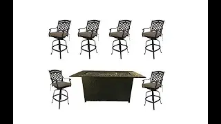 Fire Pit Outdoor bar Height Dining 7 Piece Set cast Aluminum Patio Furniture - Overview