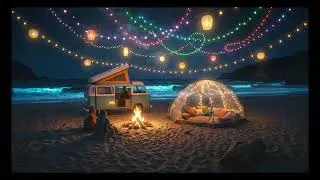 Calm Ocean Waves & Piano  Beach Camping Music for Sleep and Study