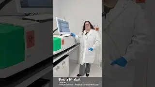 Genezen&rsquo;s Sheyla Mirabal shows us analytical equipment used in making AAV viral vectors for gene Tx.