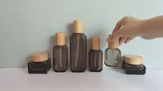 Luxury square glass bottle and jar with wood lid#China Ecopackage