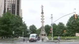Police guard NYC Columbus statues