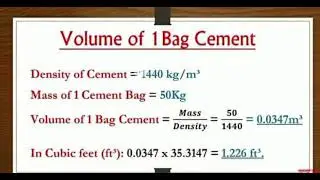 Volume of 1 Bags cement # what is 1 Bag of cement cubic meter#who is 1 Bag of cement CFT
