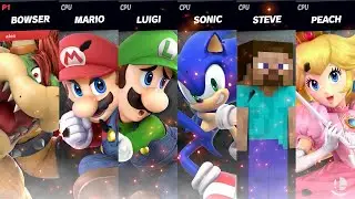 Super Smash Bros Ultimate- Bowser vs Mario vs Luigi vs Sonic vs Steve vs Peach