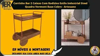 Carrinho Bar 2 Caixas Com Rod&iacute;zios Estilo Industrial Steel Quadra Vermont Base Cobre - Artesano